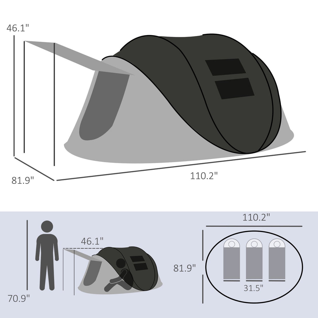 Pop Up Tent with Porch Carry Bag 3000mm Waterproof for 2-3 People Camping Hiking