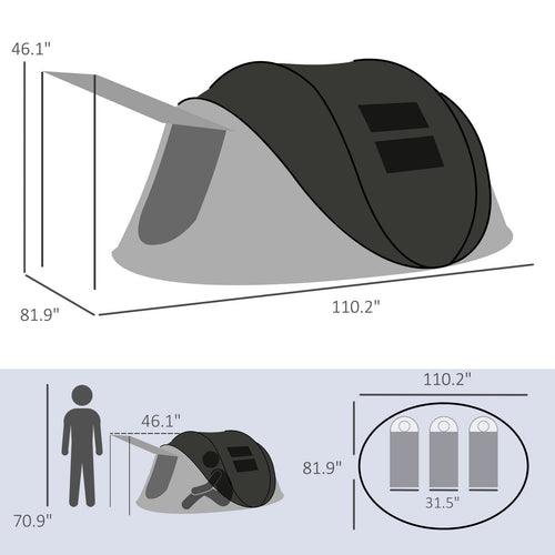 Pop Up Tent with Porch Carry Bag 3000mm Waterproof for 2-3 People Camping Hiking